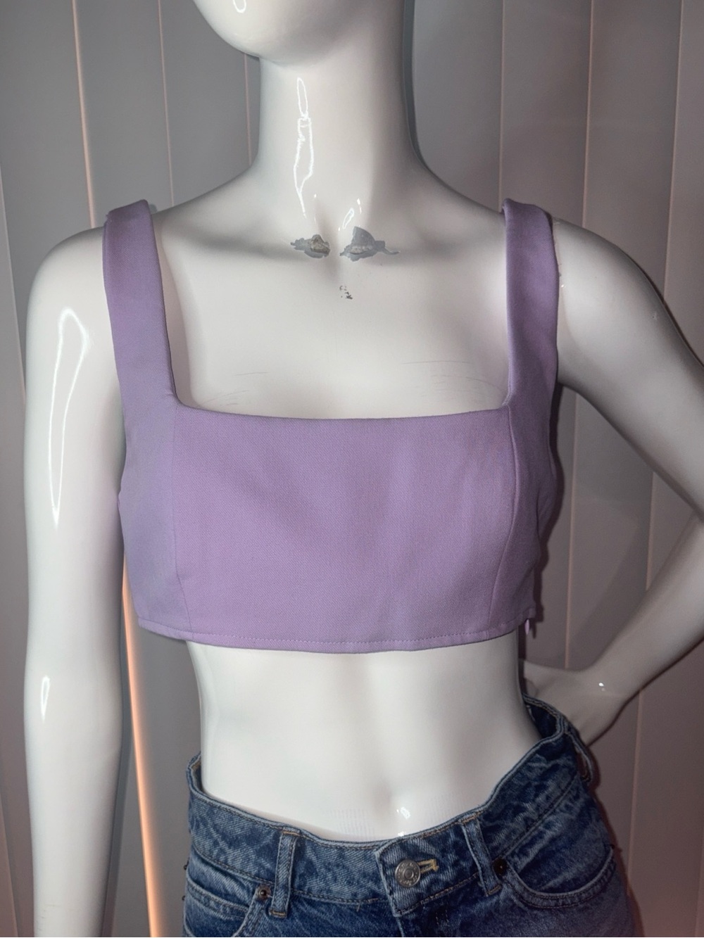 Princess Polly Lavender Huxley Square Neck Cropped Tank Top Size 6